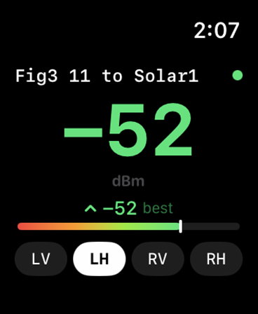 Signal Bullseye Apple Watch companion — live RSSI with channel selector